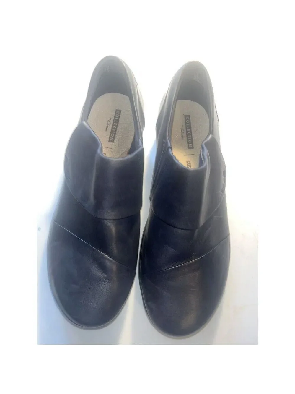 CLARKS SOFT CUSHION BLUE LEATHER SLIP ON LOAFER SIZE 7 W
